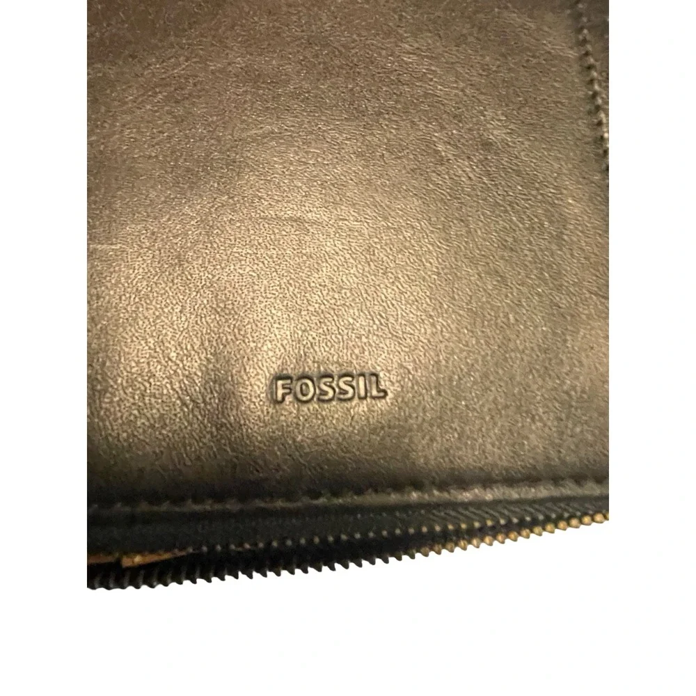 Fossil Metallic Bronze Leather‎ Zip Around Tech Travel Organizer Portfolio Case